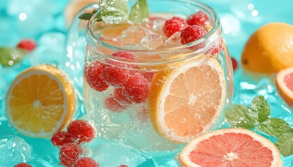 Refreshing Raspberry and Citrus Infused Water with Ice