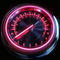 Pink Neon Speedometer Dial with Glowing Light for Automotive Photography