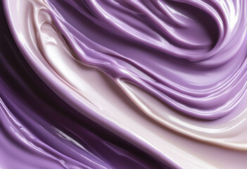 Obraz premium Abstraktes, glänzendes Muster in fließenden Lavendel- und Cremefarben mit weichen Wellen und geschwungenen Linien. Modern und elegant. Generative KI.