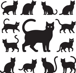 set of silhouettes of animals. Collection of Black Cat Silhouettes in Various Poses