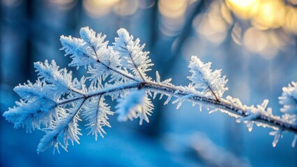 Winter's Delicate Embrace A Frost-Covered Branch Glistens in the Soft Light of Dawn