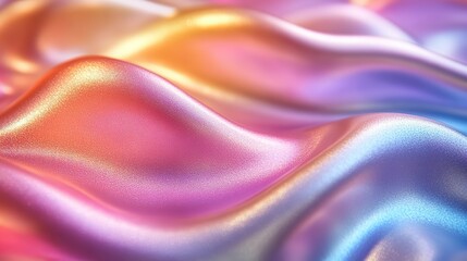 Blurred closeup of ethereal pastel neon cream, pink, mint, yellow, purple, lavender holographic metallic foil background. Abstract modern, futuristic, festive dreamlike backdrop.