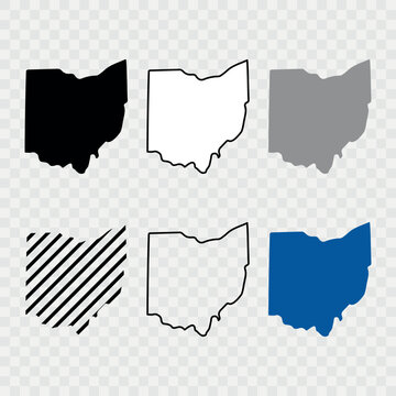 Ohio US state blank map vector solid black color and outline isolated on background. Ohio state map. Vector illustration. State of Ohio Silhouette Outline Graphic Design with Transparent Background