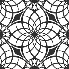 Obraz premium A seamless op-art pattern of black and white geometric shapes creating an optical illusion of movement and depth. High contrast, bold, and mesmerizing