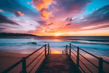 Obraz premium Sunset over the sea and jetty. Jetty at sunset