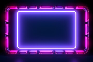 Abstract blue background with squares light. Neon square frame on dark blue background with glowing,