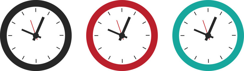 Clock icon set, Flat long clock icon isolated on white background - stock vector.