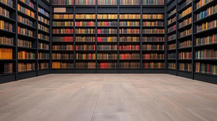 Ultramodern library with digital walls and rare book collections, intellectual retreat