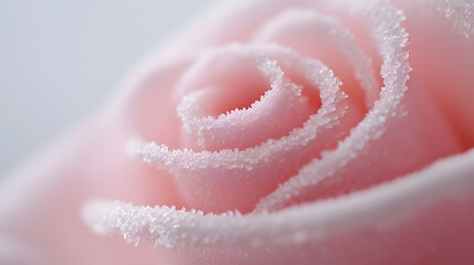Fototapeta premium Close-up of a beautiful pink rose with a sugary frosting-like texture along its edges. Delicate and elegant floral detail.