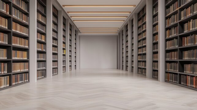 Ultramodern library with digital walls and rare book collections, intellectual retreat