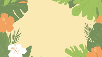 Illustration composition of green tropical leaves background. The top view perspective creates a natural, modern aesthetic with copy space in center for design placement. Nature background.