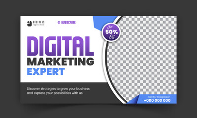 Corporate editable business YouTube thumbnail design for marketing agency, abstract, flat online workshop promotion video thumbnail or web banner for social media cover