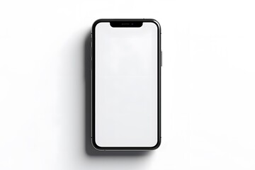 Mobile phone with blank screen against white background. 