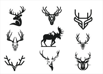 hunting Deer Duck and fish minimalist logo design	