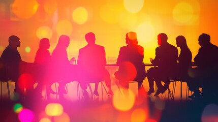 "Silhouetted Audience in Conference Room with Soft Lighting"
