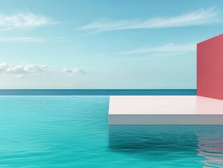 Obraz premium Floating infinity pool with glass walls, merging water and sky