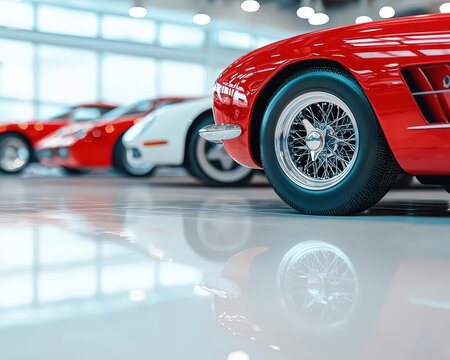 Luxury car showroom with rare and vintage models, collector s dream