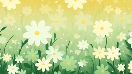 Obraz premium Enchanting meadow filled with playful daisies under a sunny sky illustration