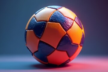 Orange and Dark Blue Soccer Ball with Textured Panels