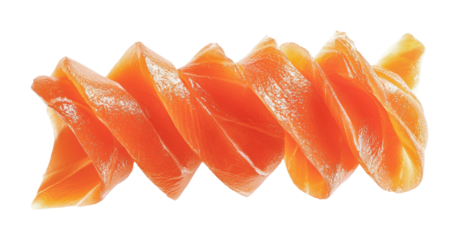 Fresh salmon fillet twisted for sushi preparation ideal for culinary presentations and gourmet dishes, cut out