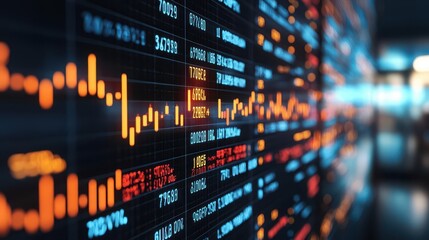 Abstract market data streams flowing upward like skyscrapers, Large Cap Stocks, big market players concept