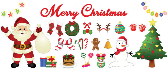 Merry Christmas Holiday Icons Set Vector