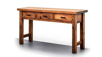 A wooden table with three drawers and a black handle. generated using AI