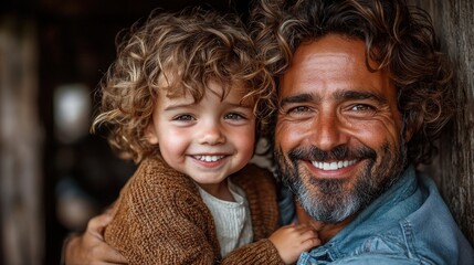 Smiling father and child enjoying a joyful moment together.