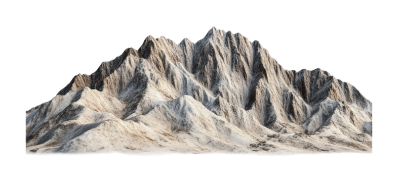 Majestic mountain range with rugged peaks and textured surfaces highlighting natural beauty and wilderness adventure, cut out
