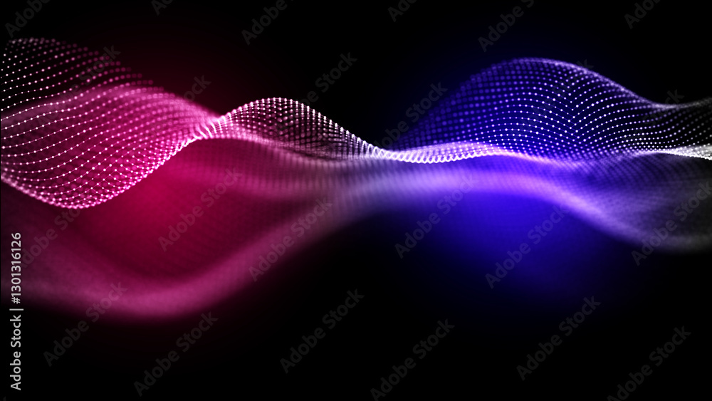 Poster Digital background with musical glowing particles. Big data visualization. 3d rendering.