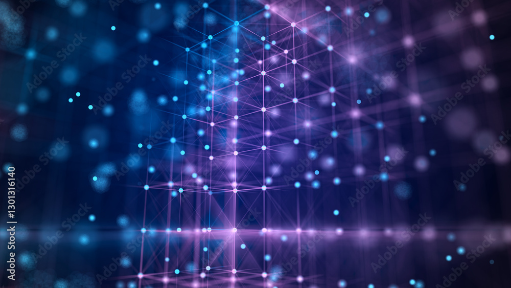 Poster Information storage cells. Abstract background with dots and lines. Network connection structure. Big data digital background. 3D rendering.