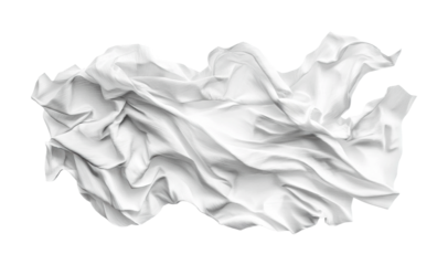 Textured white fabric with folds and creases for creative design projects and backgrounds, cut out