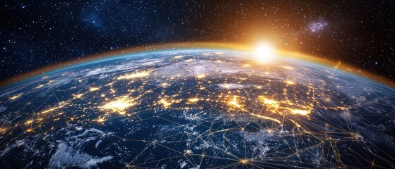 Obraz premium Global Network: Earth's Interconnected Cities at Sunrise