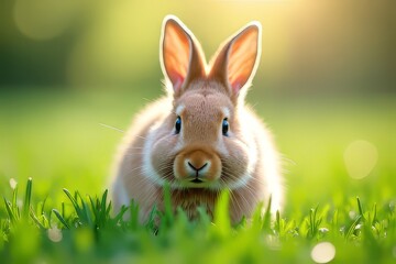 Obraz premium Adorable Baby Bunny in Lush Green Grass - Springtime Pet Image