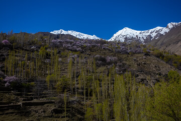 Natural view along Karakorum mountains atThe Hunza Valley is a mountainous valley in the northern part of the Gilgit-Baltistan region of Pakistan,