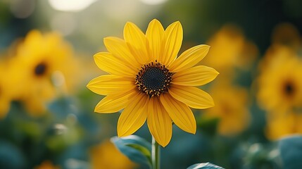 Obraz premium Closeup of a false yellow sunflower, rough oxeye (heliopsis scabra), growing in a public flower garden.
