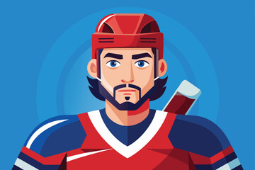 A para ice hockey player is depicted in a customizable design with an intense and determined expression, Para ice hockey Customizable Disproportionate Illustration