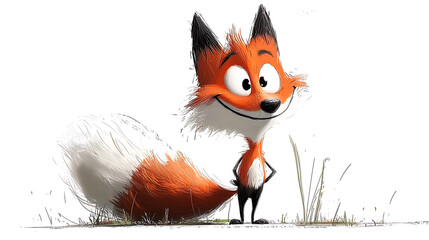 Obraz premium A cartoon fox is standing in a field with its tail wagging. generated using AI