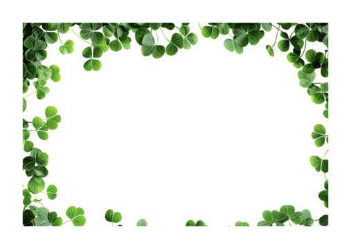 Fresh green clover leaves creating a natural border for seasonal designs or announcements, cut out