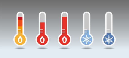 Thermometer in hot red color and in blue cold weather