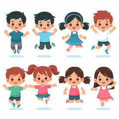 Cartoon Children Jumping: Diverse Group of Happy Kids