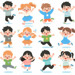 Joyful Children Jumping: Cartoon Vector Set for Kids