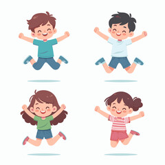Joyful Kids Jumping: Cartoon Illustration