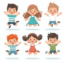 Happy Jumping Kids Cartoon Illustration