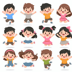 Cheerful Cartoon Children Jumping with Joy