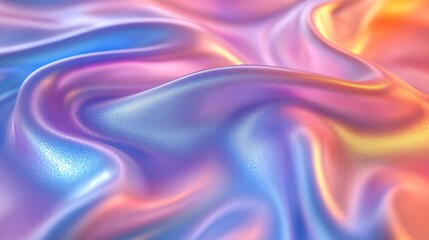 Obraz premium Close-up of ethereal pastel neon blue, purple, lavender, yellow holographic metallic foil background. Abstract modern, futuristic, festive dreamlike backdrop.