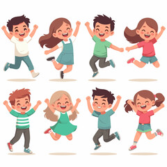 Joyful Kids Jumping: Cartoon Vector Illustration
