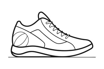Minimalist Line Drawing of Basketball Shoes in Outline Flat Icon