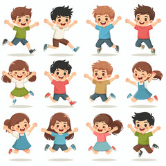 Jumping Children: Cartoon Joy and Energy