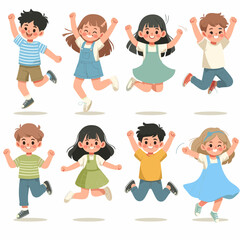 Joyful Children Jumping with Excitement - Vector Illustration